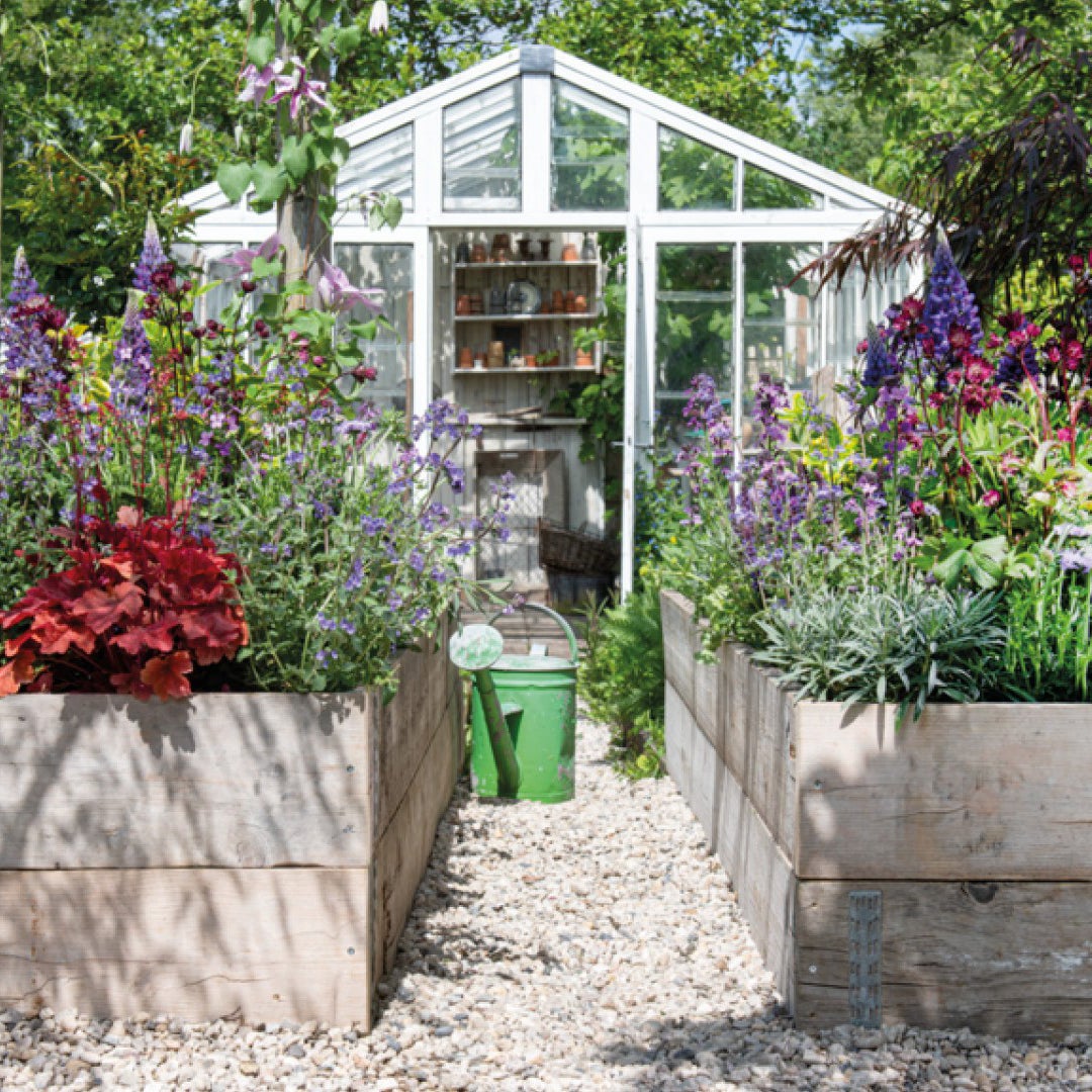 Garten mit Gewächshaus Garten mit Gewächshaus